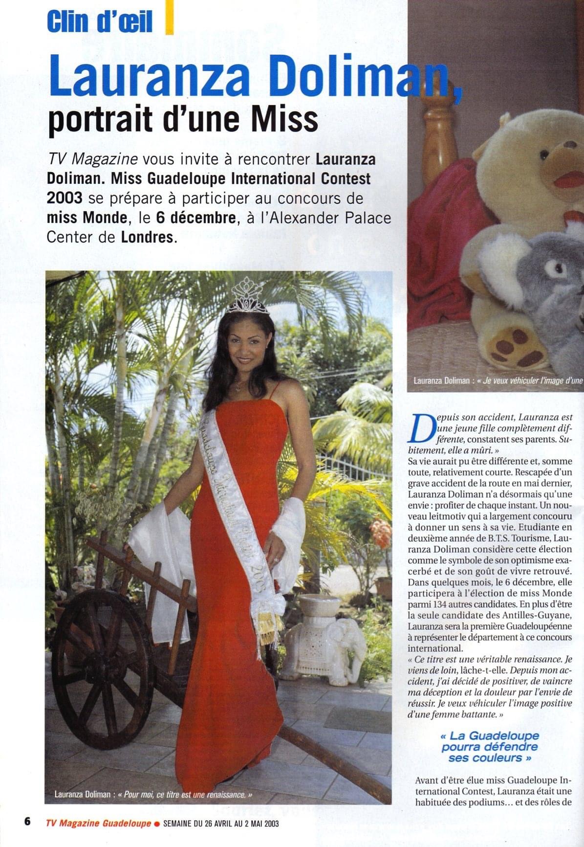 Portrait d'une Miss Lauranza DOLIMAN TV Magazine France Antilles